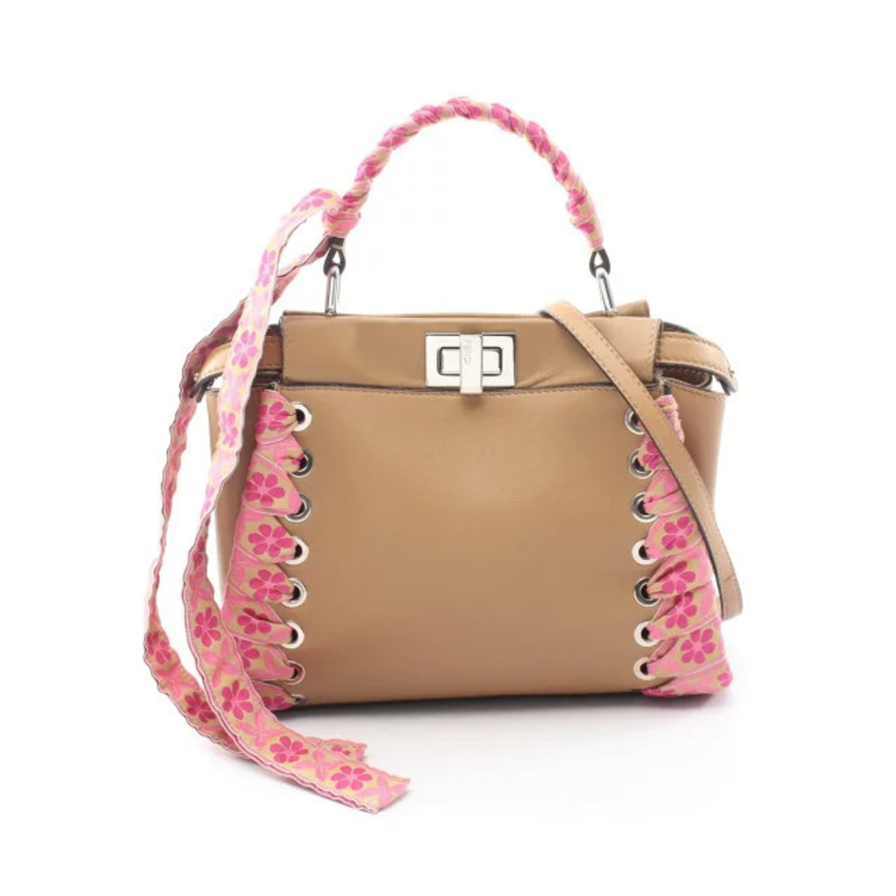 Fendi Peekaboo Handbag Leather Beige Cream